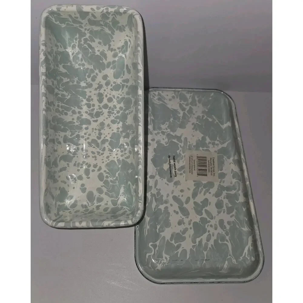 Creative Co-Op Mint Green Splatterware Enamel Covered Butter Dish Farmhouse